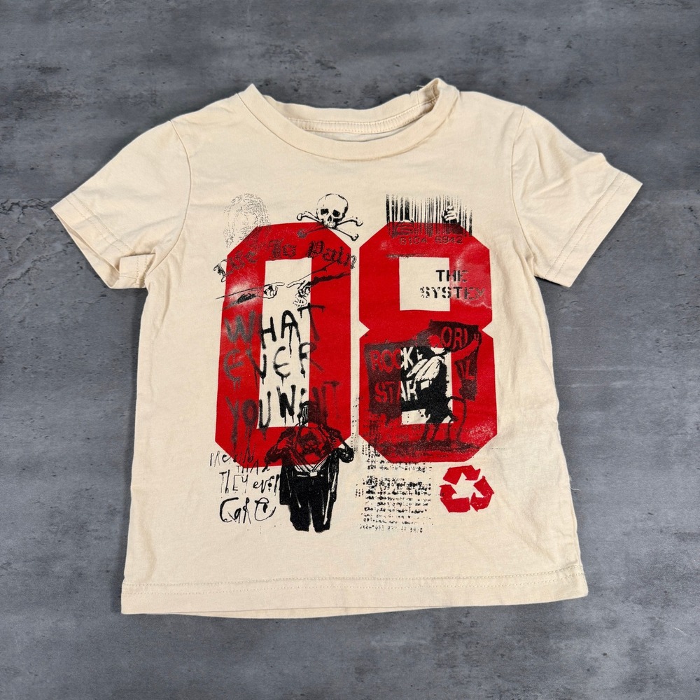 Rockstar Punk Band Graphic‎ Tee Youth 5T Beige Red Skull Womens Babydoll Tee